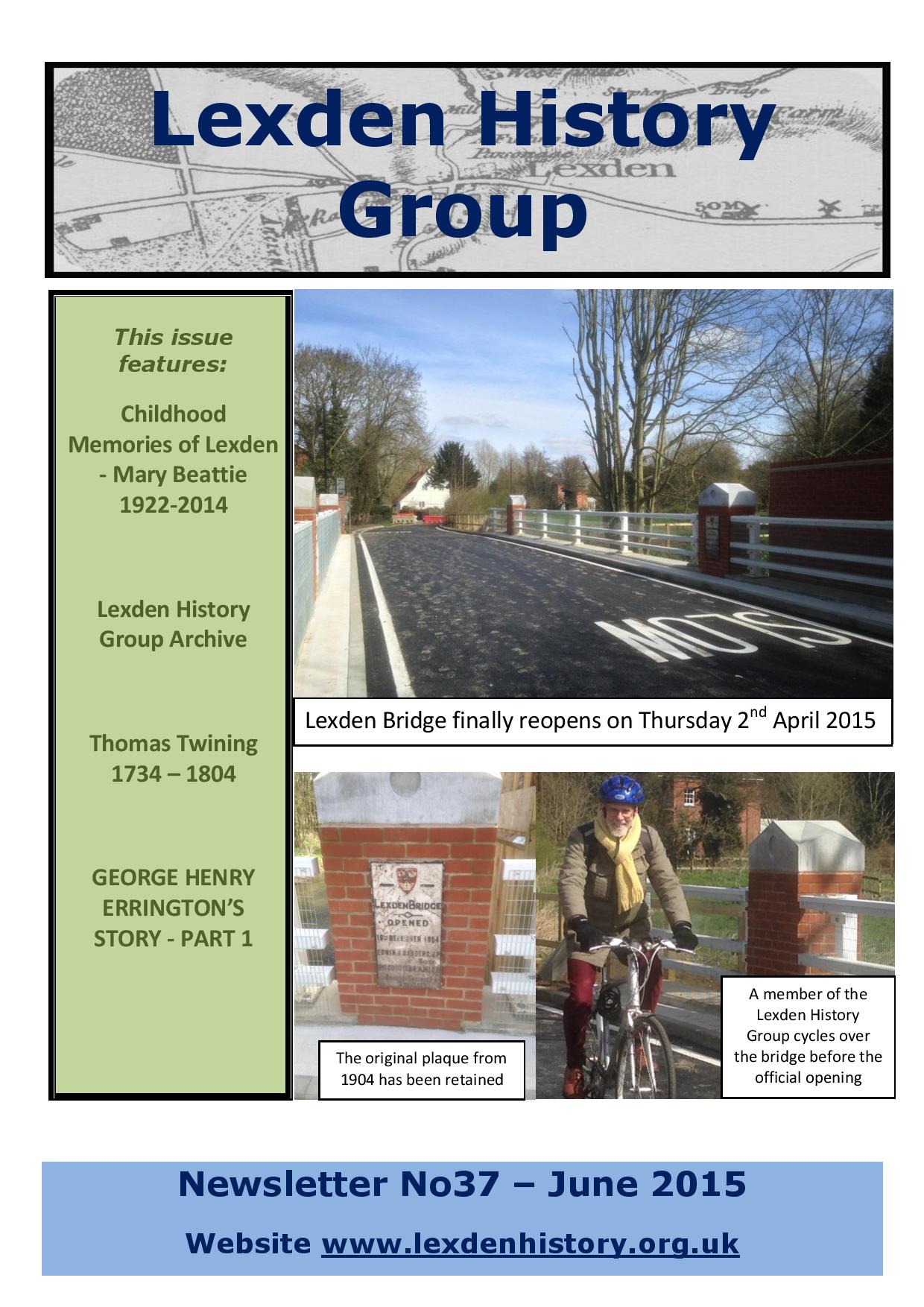 Lexden History Group Newsletter, June 2015 Issue 37