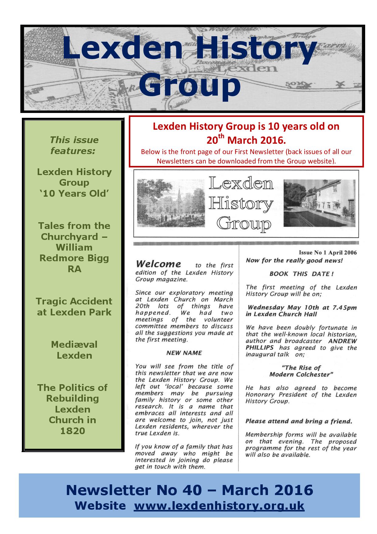 Lexden History Group Newsletter, March 2016 Issue 40