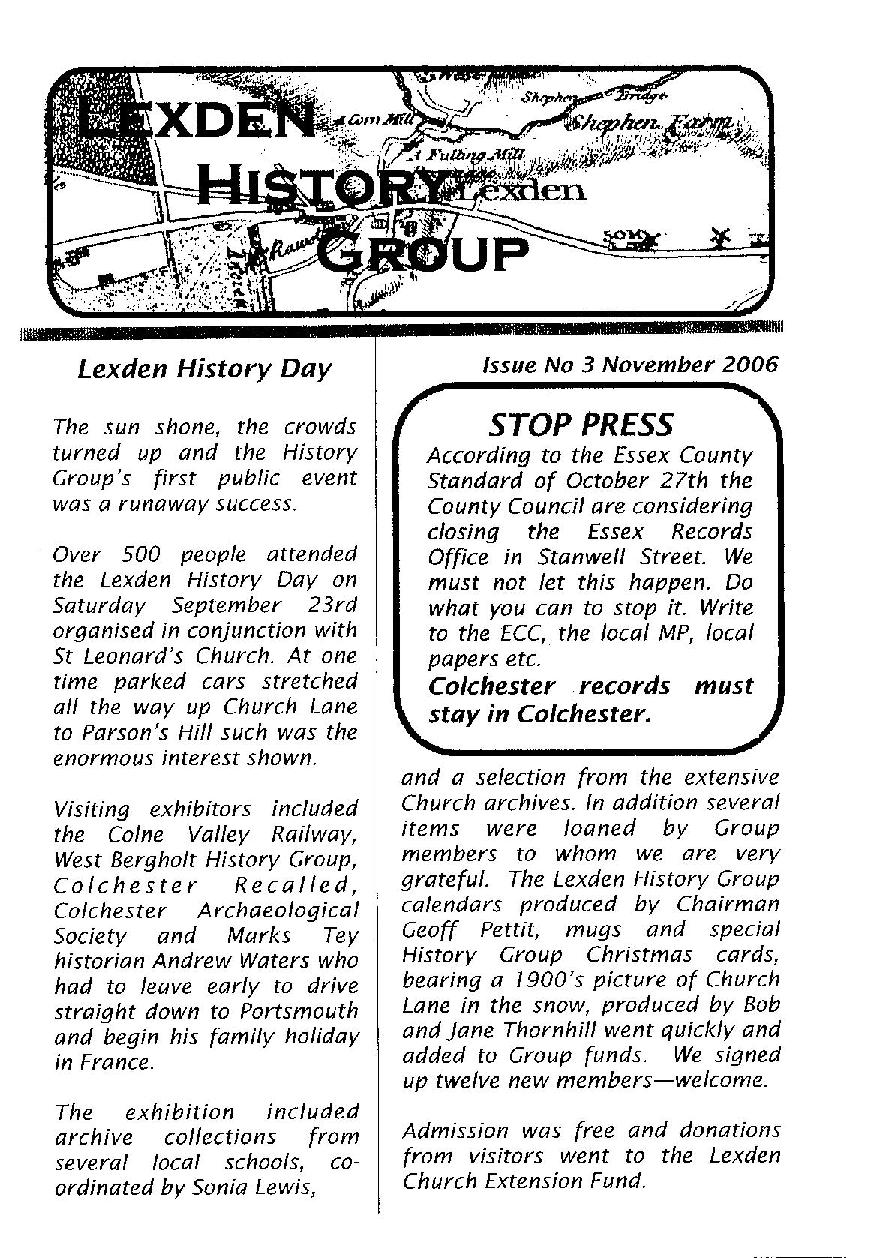 Lexden History Group Newsletter November 2006 Issue 3