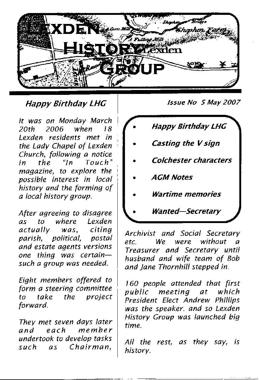 Lexden History Group Newsletter May 2007 Issue 5